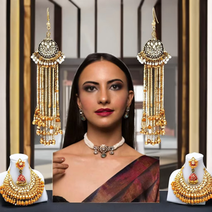 Elegante Juego de Aretes y Gargantilla Polki Kundan Chapados en Oro Antiguo, Joyería de Latón de Moda para Fiestas, Bodas, Aniversarios, Regalo - Product Image 1