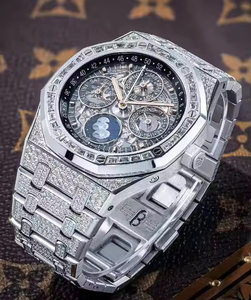 Luxury Men's Stainless Steel Sport <b>Watches</b> Fully Iced Out Baguette Round Moissanite Diamond Studded Quartz Movement - Product Image 2