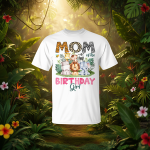 T-shirt promozionale per la mamma della ragazza che ha il compleanno, amante degli animali della giungla e del safari - Product Image 3