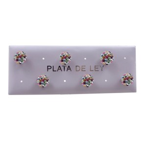 Orecchini a bottone fini con sfere a mosaico multicolori da 6 mm, 3 paia, in argento sterling 925, ipoallergenici - Product Image 2