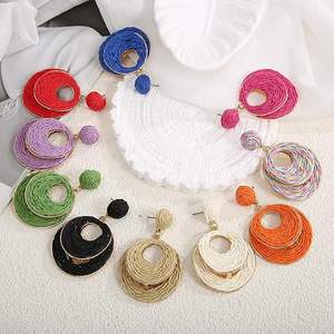 Pendientes de aro de rafia hechos a mano para mujer, joyería colgante Bohemia ligera, fiesta de moda, verano, Vacaciones en la playa, diseño de envoltura de paja ovalada - Product Image 6