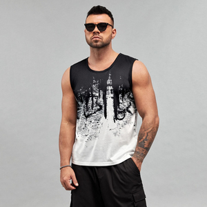 Camiseta sin Mangas para Hombre, Cuello Redondo, Estampado de Letras, Transpirable, Estilo Casual, Negro Blanco, Impresión por Sublimación, Poliéster - Product Image 1