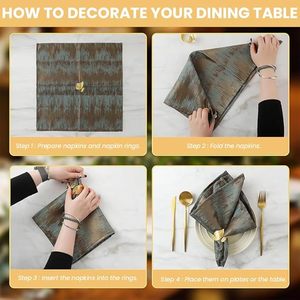 Handmade 12-Piece <b>Set</b> of <b>Square</b> Aluminum Napkin Rings with Golden Leaf for Formal <b>Dinner</b> Parties Events Export Price Available - Product Image 3