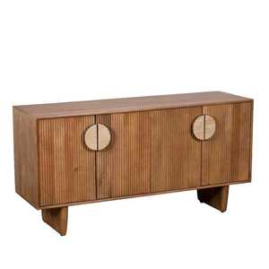 Buffet moderne en bois cannelé Poignées rondes uniques en métal, nombreux rangements, buffet de salon. - Product Image 5