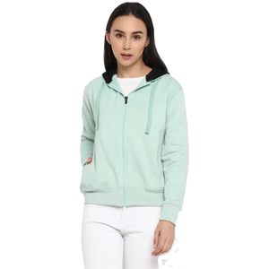 Sweat-shirt d'hiver 100% coton pour femmes Design personnalisé à capuche fermeture éclair complète confortable décontracté couleur unie - Product Image 4