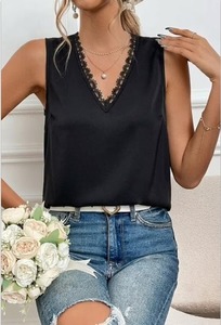 เสื้อสายเดี่ยวคอวีเซ็กซี่ประดับลูกไม้ - เสื้อกล้ามผ้าแซนดี้ผูกเชือกด้านหลังสำหรับผู้หญิง - เสื้อคลับแวร์แขนกุดสำหรับฤดูร้อน - Product Image 2