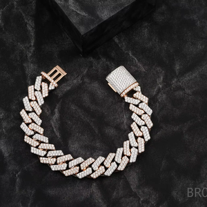 Modern 14K White Gold Cuban Link Bracelet Two-<b>Row</b> Iced Out Diamonds Luxury Hip Hop Jewelry Stylish <b>Gift</b> from India - Product Image 1