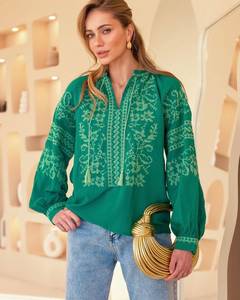 Vert Ukraine fait à la main Vishivanka Blouse chemise traditionnelle pour femmes Style folklorique brodé vêtements ukrainiens naturel lavable - Product Image 1