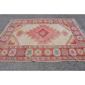 Alfombra Kilim Clásica Vintage de 6.3' X 8.7', Color Beige Rosado, Lana Ecológica, Pelo Mediano, Técnica de Tejido Plano Patchwork, Látex Turco - Product Image 3