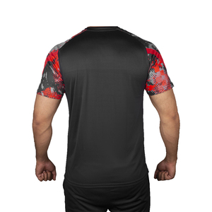 เสื้อยืดคอกลมผู้ชายคุณภาพสูง ผ้าฝ้าย 350gsm ระบายอากาศดี ทรงโอเวอร์ไซส์ แขนสั้น สีแดงย้อม-สินค้ามาใหม่ - Product Image 3
