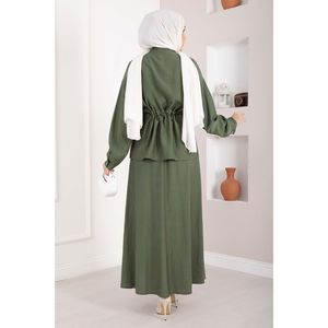 Conjunto Casual de 2 Piezas en Crepé Caqui con Falda con Cintura Adornada con Piedras y Top Corto para Primavera/Verano/Invierno - Product Image 5