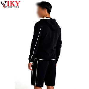 Diseño único de alta calidad en contraste de color negro Hombres Ropa exterior Estilo cremallera Sudadera con capucha con conjuntos de pantalones cortos - Product Image 3