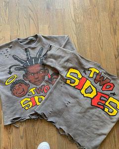 Wholesale Boxy Cropped <b>T</b>-<b>Shirt</b> Vintage Cotton Ripped Mens Distressed Stone Acid Wash <b>T</b> <b>Shirt</b> Men OEM Service - Product Image 3