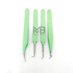 Pestañas antideslizantes antimagnéticas Puntas de plata recubiertas de color verde Pinzas de extensión de pestañas de 10mm Agarre de diamante de acero inoxidable - Product Image 3
