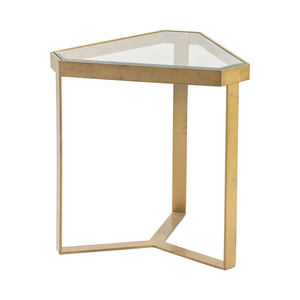 High Quality <b>Gold</b> Plated Metal <b>Glass</b> Top Modern Portable Nightstand Elegant Triangle-Shaped Home Interior Decor - Product Image 4