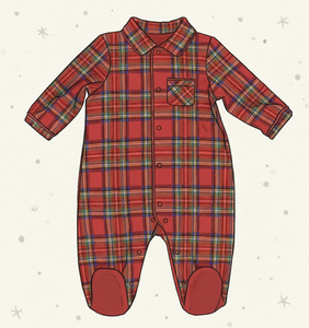 Mono de Bebé Festivo a Cuadros Rojos para Primavera, Diseño Clásico con Bolsillo en el Cuello, 100% Algodón Orgánico, Cierre con Broches, Mono Unisex con Pies - Product Image 6