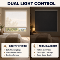 Tirai Gulung Motor Elektrik Otomatis 100% Blackout Bluetooth WiFi dengan Remote Terintegrasi, Dapat Disesuaikan