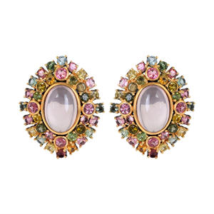 Pendientes de plata de ley 925 con gema de turmalina, joyería de cuarzo rosa ovalada, con cierre de tuerca, para bodas - Product Image 1