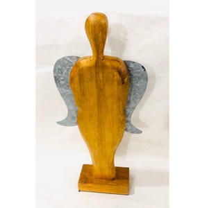 Ange décoratif en bois de manguier et tôle galvanisée Décor de Noël Lot de 3 ailes d'angle Ange bronze beige - Product Image 3