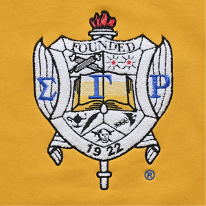 เสื้อสเวตเชิ้ตเชนิลล์สีทอง Sigma Gamma Rho Sorority สำหรับผู้หญิง พร้อมตัวอักษรกรีก ผ้าฟลีซพรีเมียม คอกลม สำหรับสุภาพสตรี เสื้อผ้าสไตล์กรีก - Product Image 4