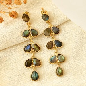 Multi Flash labradorita piedra bisel conjunto pera cuelga 925 pendientes de plata esterlina mujeres moda piedra preciosa piedra natal joyería de mujer - Product Image 3