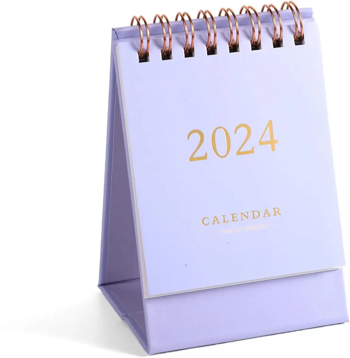 Glanzende Paarse 2024 Desktop Gedetailleerde Groothandel Papieren Kalender Van Hoge Kwaliteit Met Dubbele Draadbinding Voor Het Omslaan Van Pagina 'S