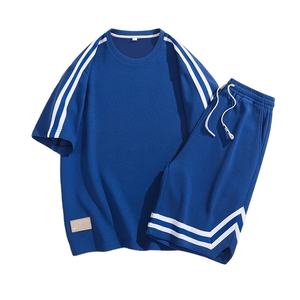 2024 แฟชั่นฤดูร้อนผู้ชายชุดชุดว่ายน้ําลายเสื้อแขนสั้นแขนสั้นเสื้อผ้าฝ้ายกางเกง 2 ชิ้นสบายๆผู้ชาย - Product Image 1