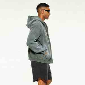 Sudadera con capucha y cremallera de algodón 100% lavado ácido Unisex, ropa de calle de invierno de gran tamaño, logotipo personalizado, bordado 3D, estampado Digital teñido liso - Product Image 4