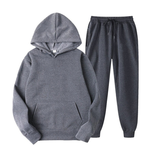 Pull mi-long à capuche coupe ajustée Jogging 2 pièces survêtement de sport personnalisé 100% coton surdimensionné survêtement pour grande taille solide hiver - Product Image 1