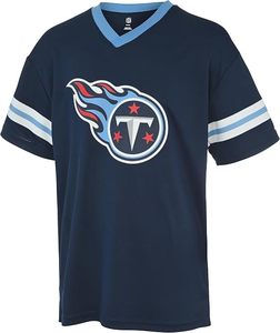 T-shirt bleu marine à col en V des Tennessee Titans avec logo de l'équipe brodé, en polyester, lavable en machine, style col classique - Product Image 2