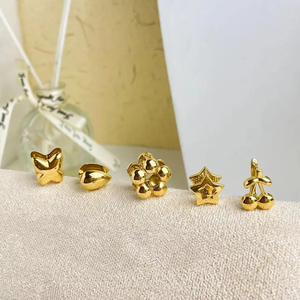 Pendientes de tuerca de acero inoxidable 304 chapados en oro de 18 quilates estilo IG, 1 par de gotas de agua, diseño de nudo de lazo de flor, accesorio de moda - Product Image 2