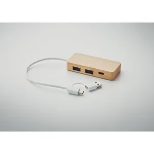 HUBBAM Bamboo 3-<b>Port</b> USB <b>Hub</b> Eco-Friendly Promotional Gadgets - Product Image 1