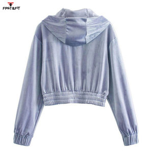Nueva tendencia Mujeres Impreso de punto Crop Hoodies Elegante Drop-Shoulder Colores sólidos Venta de alta calidad - Product Image 2