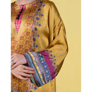 JJALIA Women's Silk <b>Printed</b> Shirt Floral Embroidered Long Length Loose Fit Available in XL <b>Large</b> for Autumn Spring Fall Seasons - Product Image 3