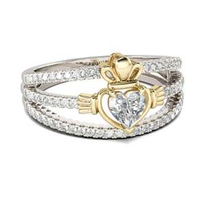 Anillo Claddagh de Plata de Ley con Cristal y Corte de Corazón en Dos Tonos Jeulia - Product Image 2