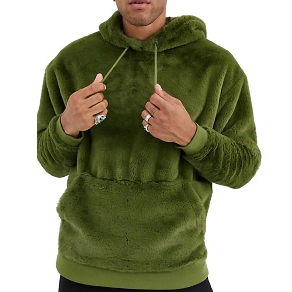 Erkek puf baskı Logo sıcak kışlık kazak kapşonlu ağır kalın polar 100% poli Fiber Sherpa Hoodie erkekler için