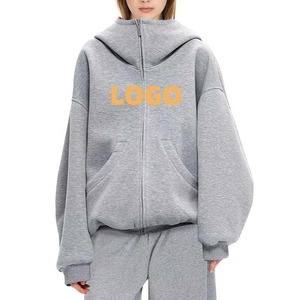 Sudadera con capucha de invierno OEM con cuello alto y cremallera, 100% algodón, impermeable, cortavientos, transpirable, de peso pesado, con logotipo personalizado, cremallera completa, para mujer - Product Image 3