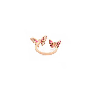 El más hermoso y lujoso rubí real y Diamante doble mariposa anillo abierto boda y fiesta desgaste 18K oro rosa precio bajo - Product Image 6