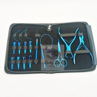 Kits d'outils professionnels pour extensions de cheveux en micro-anneaux, en acier inoxydable de qualité chirurgicale, plaqué plasma bleu durable, noués à la main