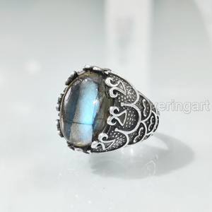 Mayorista Anillo para hombre Natural AAA Fuego azul Labradorita Piedra preciosa Anillo de piedra natal Joyería oriental otomana Anillo de plata esterlina 925 - Product Image 4