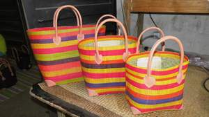 Handmade Women's Tote <b>Bag</b> with <b>Leather</b> Handles and Drawstring Closure Straw Beach and Raffia Market <b>Woven</b> From Madagascar - Product Image 6