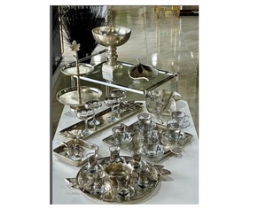 Modern Textured Glazed <b>Brass</b> Boarder Floral Pattern Stainless Steel Dishes Trays Bowls Tier <b>Stands</b> Cup Home Decoration Metal - Product Image 3