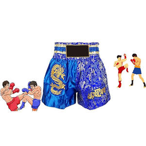 Shorts de boxe thaïlandaise Muay Satin taille haute, imprimé numérique doré, MMA, kickboxing, trunks de combat, logo frontal, vêtements d'arts martiaux, OEM - Product Image 4