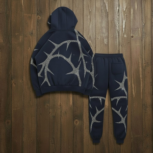 Survêtements sur mesure, sweat-shirt en molleton français délavé au soleil, strass, lavage à l'acide, ensemble de survêtement pour homme avec broderie délavée - Product Image 2