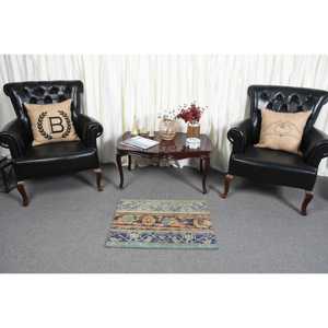 Alfombra Turca Vintage Pequeña de 2x2.7 pies, Alfombra de Lana con Estampado Animal Azul y Naranja - Product Image 3