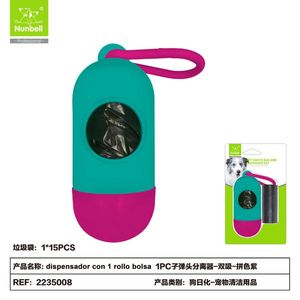 Dispenser con 1 Rotolo di Sacchetti Separatori a Forma di Proiettile per lo Smaltimento dei Rifiuti dei Cani - Product Image 1