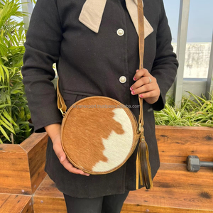 กระเป๋าหนังทรงกลมสำหรับใส่อาหารสไตล์ตะวันตกใหม่ทำจากหนังขนสัตว์แฟชั่นคุณภาพสูงมีสายสะพายแบบมีซิป - Product Image 2