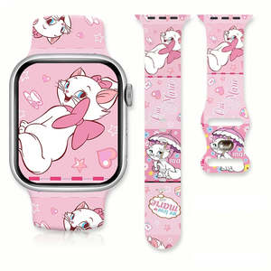 Bracelet réglable Marie Aristochat pour Apple Watch, silicone rose avec breloque en acier doré, bracelet de montre connectée respirant, modèle IWatch - Product Image 1