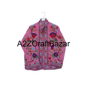 Hand Embroidered <b>Velvet</b> Floral Bomber <b>Jacket</b> <b>for</b> <b>Women</b> Reversible Eco-Friendly Breathable Knitted Cotton Shell Cotton Lining - Product Image 3