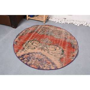 พรมขนแกะโบฮีเมียนขนาดใหญ่4.2 x 4.3ft ต่อลายสีแดงเบจสี่เหลี่ยมผืนผ้าสำหรับติดทางเดินทางเดินพรมยางปูพื้นด้านหลัง - Product Image 2